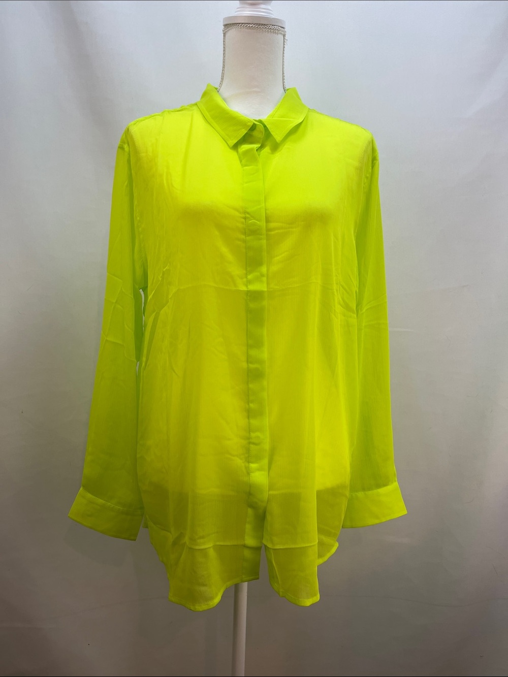 Wildfang The Empower Sheer Button Up Shirt Neon Lime Green NWT